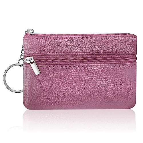 Image of Aucuu Coin Purse Leather Zipper Wallet Card Holder Key Case Women Mini Wallet, with 3 Compartments & Keychain, Small & Lightweight, Easy to Carry, 12 * 8 CM