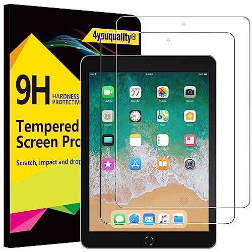 Image of 4youquality 2-Pack Screen Protector for iPad 9.7-Inch (6th/5th Generation, 2018/2017 Model), iPad Air 1/Air 2, iPad Pro 9.7-Inch, Tempered Glass Film, Anti-Scratch, Impact-Resistant