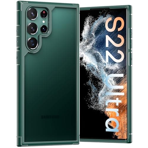 Image of TOCOL 1+2 Pack Designed for Samsung Galaxy S22 Ultra Case, with 2 Pack Camera Lens Protector,Translucent Matte Hard Back [Military Grade Drop Tested] Protective Case for Galaxy S22 Ultra 5G, Green