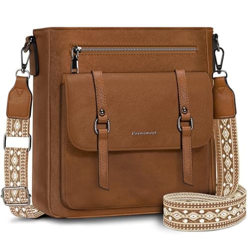 Image of RAINSMORE Cross Body Bag Women Soft PU Leather Women's Cross-body Bags Medium Crossbody Bags for Women Handbags & Shoulder Bag with Adjustable Wide Straps Brown