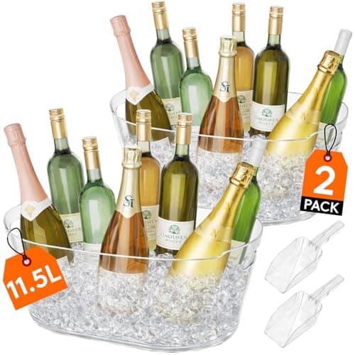 Image of Lifewit 11.5L Ice Bucket for Parties 2 PCS, Portable Champagne Bucket for Cocktail Bar, Clear Plastic Drink Cooler for Beverage/Wine/Beer/Juice, Mimosa Bar Chiller Tub with Scoop 38x18x20 cm/15x7x8"