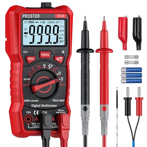 Image of Proster TRMS 6000 Counts Auto Ranging Digital Multimeter – with 600V AC/DC Voltage 10A AC/DC Current NCV Multimeter with Temperature Probe, Backlight & Overload Protection for Electricians DIY