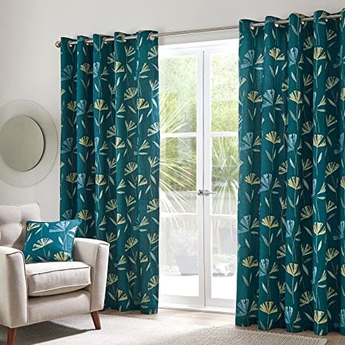 Image of Fusion - Dacey - 100% Cotton Pair of Eyelet Curtains - 66" Width x 90" Drop (168 x 229cm) in Teal