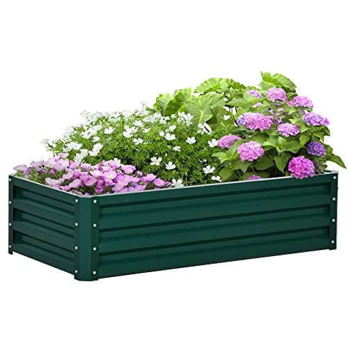 Image of Outsunny 216L Raised Garden Bed, Galvanised Planter Box Outdoor with Open Bottom, Metal Raised Garden Bed Kit for Vegetables, Flowers and Herbs, 120 x 60 x 30.5cm, Green