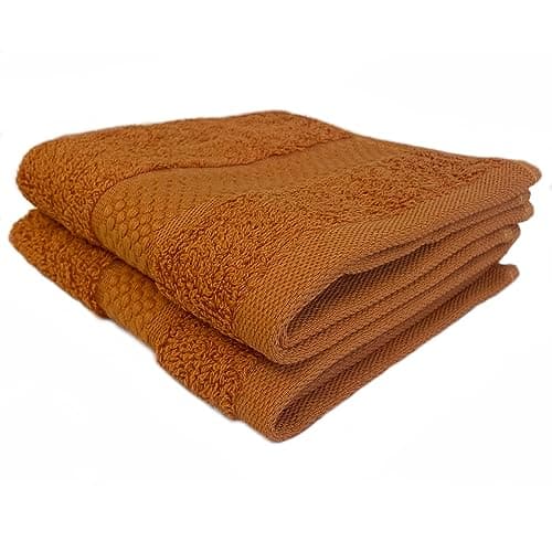 Image of Sue Rossi Face Cloths Pack of 2 or 6, Turkish Combed Cotton, 30cm x 30cm Wash Cloth Fingertip Flannel, Soft & Absorbent, 600gsm Thick Bathroom Towels Set (Orange, 2)
