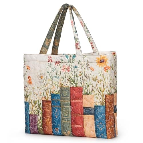 Image of SDSFGX Vintage Quilted Tote Bags for Women Preppy Bookish Shoulder Bag Lightweight Large Travel Bag Trendy Floral Hobo Bag
