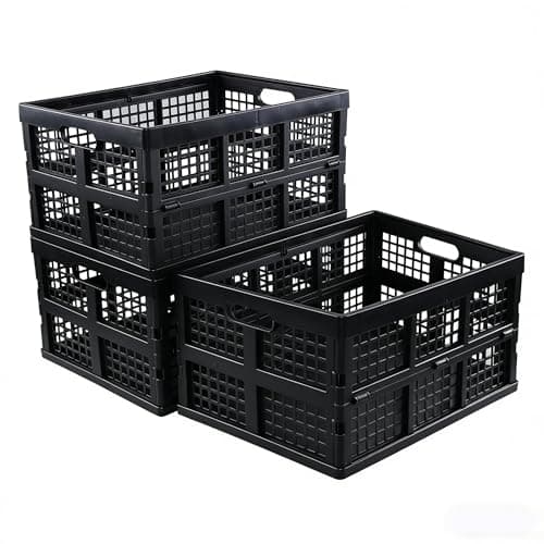 Image of Zopnny 3 Packs Collapsible Plastic Basket, 30 L Stackable Storage Bin Crate, Utility Folding Baskets