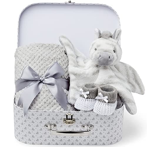Image of Baby Box Shop New Baby Gifts Set - 3 Baby Essentials and a Newborn Hamper Create a Premium Newborn Gift Set, New Baby Hamper Basket Girl, New Born Baby Gift - Baby Shower Hamper for Newborn - Zebra