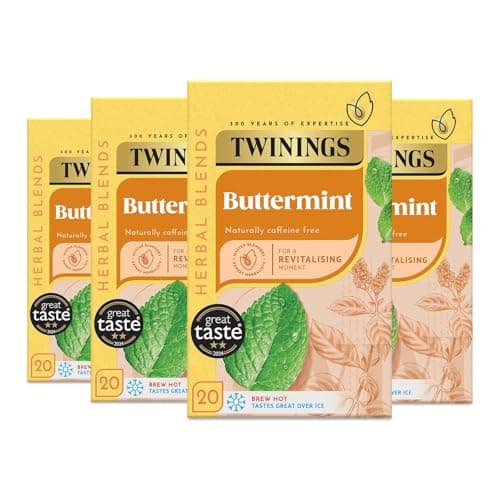 Image of Twinings Buttermint Flavoured Tea Bags - 80 Biodegradable Tea Bags (Multipack of 4 x 20) | Smooth and Creamy Herbal Infusion | Perfect for Relaxation | Caffeine-Free