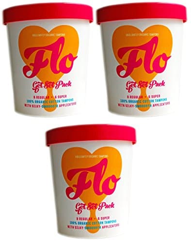 Image of PACK OF 3 FLO Organic Tampons - Soft Compact Applicators, Combo Pack (14 Tampons: 8 Regular + 6 Super)