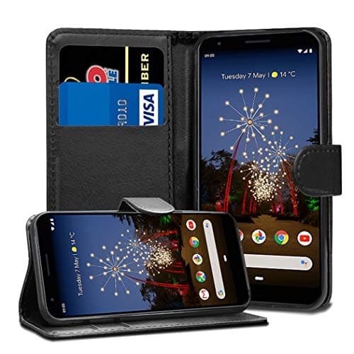 Image of GAPlus Google Pixel 3A 5.6" Leather Case - Premium Wallet Case Leather Flip Cover For Google Pixel 3A [Card Holder] [Magnetic Closure] (Black)
