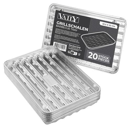 Image of Vaily Aluminium Grill Trays Grill Pan Pack of 20 - Drip Tray Accessories for BBQ, Camping and Kitchen - Aluminium Griddle for Less Fat and Dirt - 13.6 x 8.7 inch