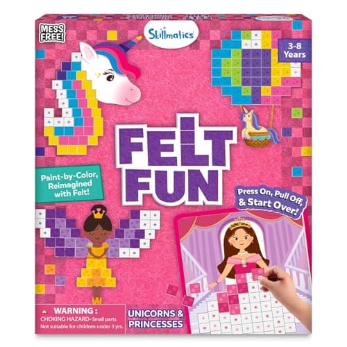 Image of Skillmatics Art Activity - Reusable Mosaic 3D Craft Kit, 400 Felt Squares, Mess-Free Arts and Crafts, Unicorns & Princesses, Color Matching & Creative Play, Gift for Girls Ages 3, 4, 5, 6, 7, 8