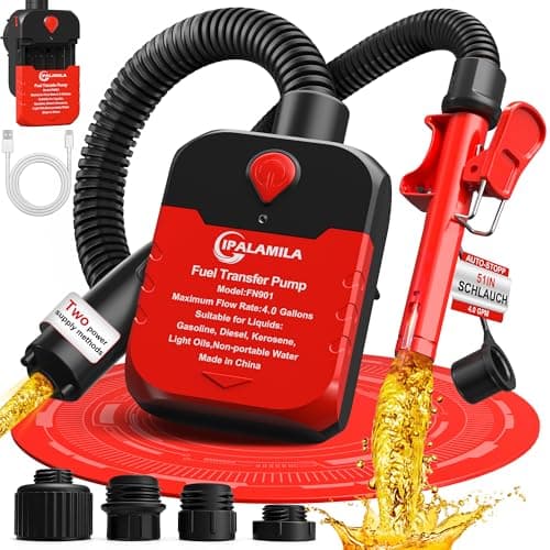 Image of Automatic Fuel Transfer Pump with Auto-Stop,4.0 GPM per minute,Battery or USB Powered Transfer Pump,51'' Hose 4 Can Adapters Fast and Safe Portable Power Battery Fuel Pump for Oil, Diesel,Gasoline.