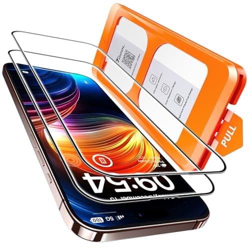 Image of TOCOL 2 Pack for iPhone 15 Pro Max Screen Protector 6.7-Inch, Instant Installation, 12FT Military Grade Shatterproof, 9H+ Hardness Tempered Glass, HD Clear Full Coverage Protection, Case Friendly