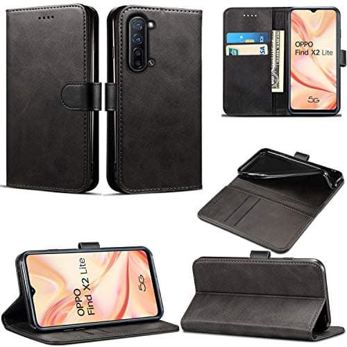 Image of Mobile Stuff OPPO Find X2 Lite Case, Wallet Case Magnetic Flip Leather Cover With Card Slots and Stand Feature Compatible with OPPO Find X2 Lite (6.4 inch) (Black)