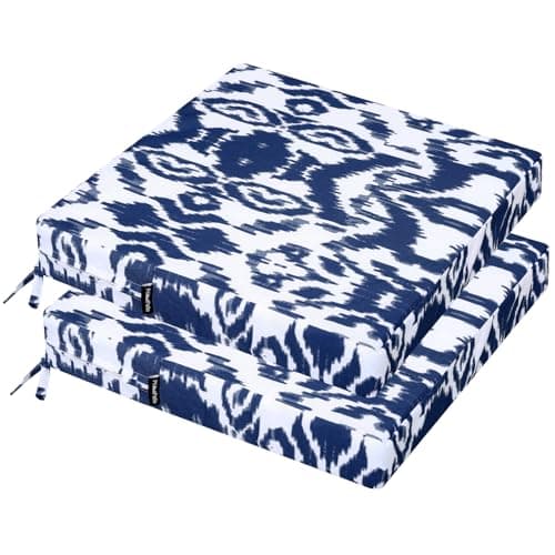 Image of PRIMEPATIO Outdoor Garden Chair Cushions Set of 2, Thick 7cm, Patio Waterproof Cushions for Outdoor Furniture with Ties, Patio Chair Seat Pads, 45 x 45cm, Navy Blue