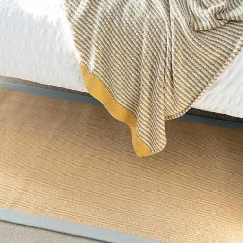 Image of Natural Sustainable Herringbone Jute Hallway Runner Rug Soft Durable Flatweave Mat Sisal Living Room Entrance Kitchen Carpet Rugs 70cm x 240cm
