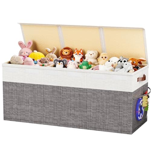 Image of Dayacoco Toy Storage Box with Lids,150L Large Collapsible Kids Toy Chest Storage Bin Box with Dividers for Boys Girls,For Bedroom, Playroom, Kindergarten,Nursery (100 X40X 35cm,Gray white)