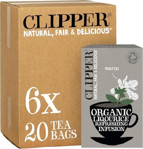 Image of Clipper Organic Liquorice Tea Bags | 120 Infusion Liquorice Root Teabag Sachets (6 x Boxes of 20) | Bulk Buy for Home & Catering | Caffeine-Free Herbal Tea Bags | Natural, Unbleached & Biodegradable