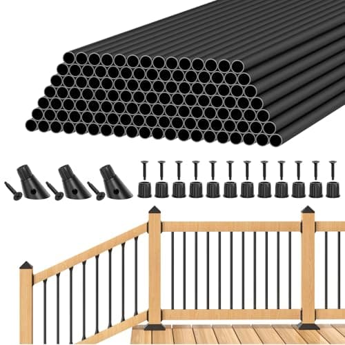 Image of BLIKA 120 Pack 36" Aluminum Deck Balusters with Adjustable Baluster Connector, 3/4" Black Round Aluminum Balusters for Deck Railing, Black Metal Deck Balusters Staircase Spindles