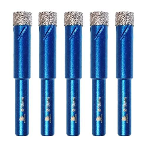 Image of BRSCHNITT Diamond Drill Bit Set - 5pcs 10mm Hole Saw Core Bit With Round Shank for Porcelain Tile, Ceramic, Stone, Granite, Marble - Hex Shank Dry Drilling Core Bit Kit