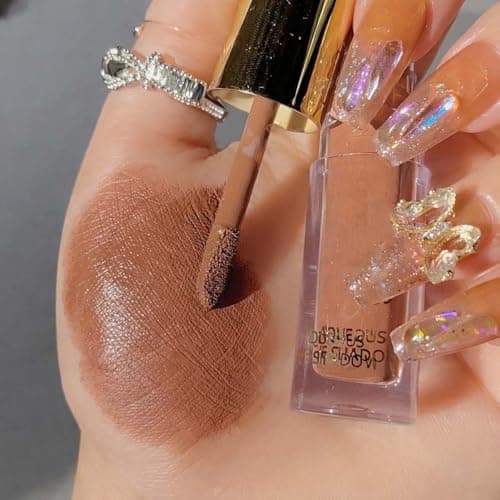 Image of Shimmering Liquid Cream Eyeshadow In Warm Brown - Long-Lasting Waterproof Velvet Eye Makeup For Defined Glamour Looks, Metallic Finish Creamy Formula, Buildable Blendable
