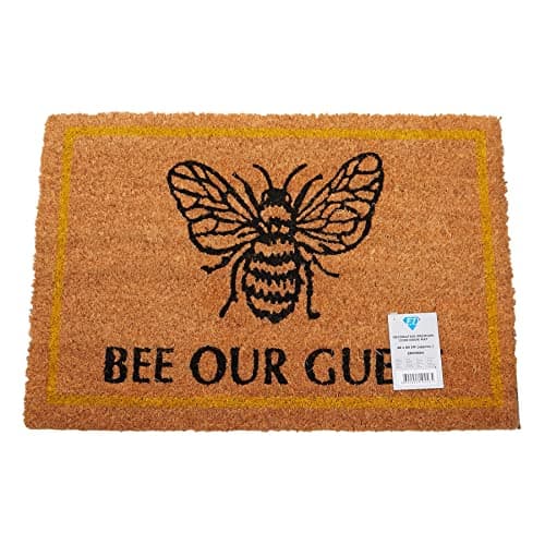 Image of Natural Coir Mat Printed Patterned Dirt Trapper Indoor/Outdoor Door Mat Welcome Mat Non-Slip PVC Backed Doormat 60cm x 40cm (Bee Our Guest)