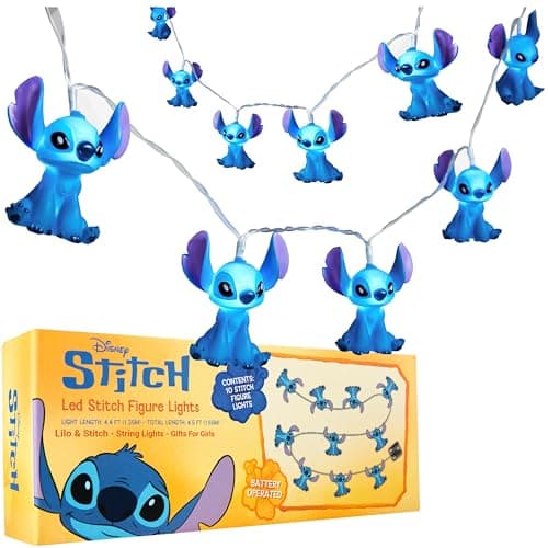 Image of Disney Stitch 3D LED String Lights, 10 Pcs Battery-Powered Fairy Lights Kids Teenagers & Adults, Indoor Decorations & Accessories (Blue Stitch)
