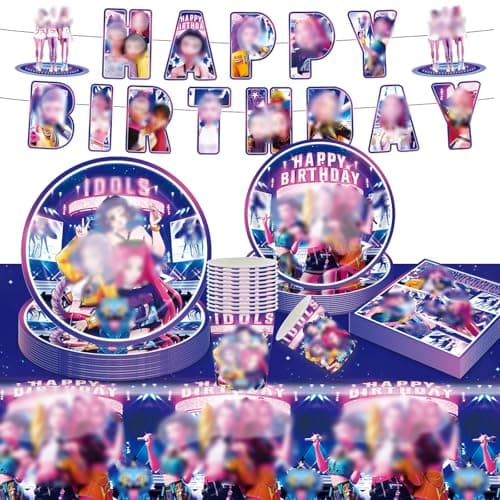 Image of 52 Pcs Demon Birthday Decorations, Party Decorations Supplies Paper Plates Napkins and Tablecloth, Party Tableware Set for 10 Guests