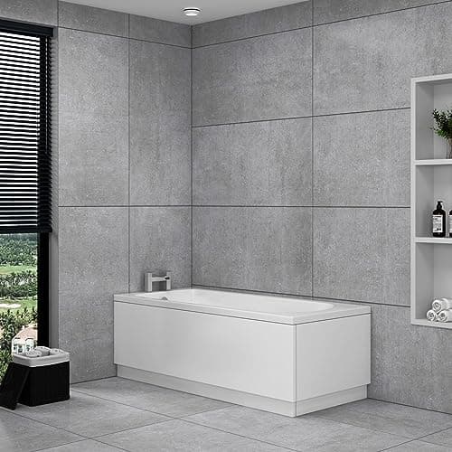Image of Royal Bathrooms 1700 x 700mm Single Ended Straight Shower Bath White Gloss Soaking Bathtub, Acrylic Baths for Bathrooms, Adjustable Feet Leg Set - Round