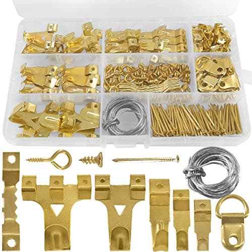 Image of 250pcs Picture Hooks Picture Hanging Kit Heavy Duty Picture Hangers with Picture Wire, Nails, Sawtooth, D Ring, Screw Eyes
