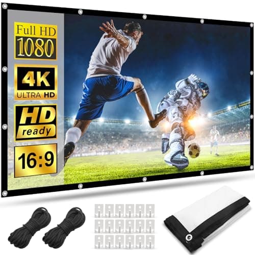Image of Projector Screen, 100 inch 16:9 Foldable Movie Screen Simple Hangable HD Projection White Screen with Hooks & Ropes for Home Classroom Cinema Theater Outdoor Indoor Public Display