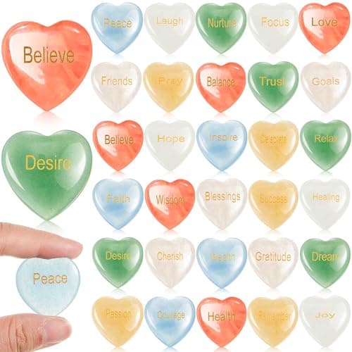 Image of Fabbay 30 Pieces Inspirational Stones with 30 Different Words, Heart Inspirational Engraved Stones, Mass Encouragement, Worry Stones for Meditation Decoration, Graduation Gift for Friends, Family