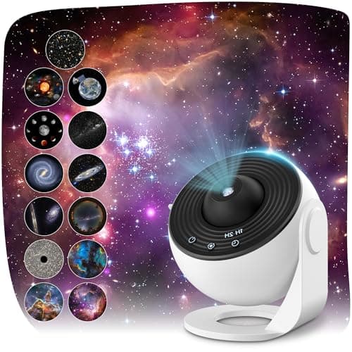 Image of Galaxy Projector with 13 Film Discs, Planetarium Star Projector Light, 360° Rotating Starry Sky Nebula Lamp, Celestial Night Light for Adults & Kids Bedroom Décor, White