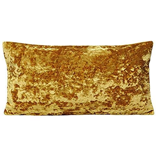 Image of Riva Paoletti Roma Rectangular Polyester Filled Cushion - Ochre Yellow - Crushed Velvet Look and Feel - Hidden Zip Closure - Machine Washable - 100% Polyester Case - 30 x 60cm (12" x 24" inches)