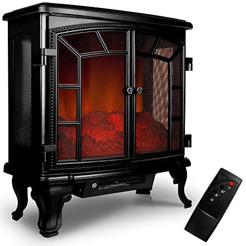 Image of MONZANA® Electric Heater 2KW Freestanding Stove with LED Flame Effect, Portable Fan Heater for Home, Fireplace Style, 1000W/2000W Fire Place Remote Control, Efficient Heating Solution | Black 2 Door