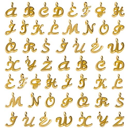 Image of SAVITA 130pcs ABC Letter Charms Mini Alphabet A-Z Zinc Alloy Bracelet Necklace Pendants for DIY Jewellery Making (Gold)