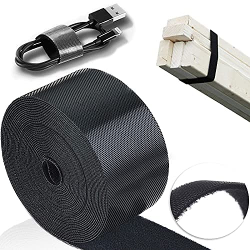 Image of TEUVO Cable Ties Reusable for Cable Management, 50mm x 5M Double Sided Sew On Hook and Loop Strap for Tying Cable, Mat Storage, DIY Craft Around Home and Office (Black)