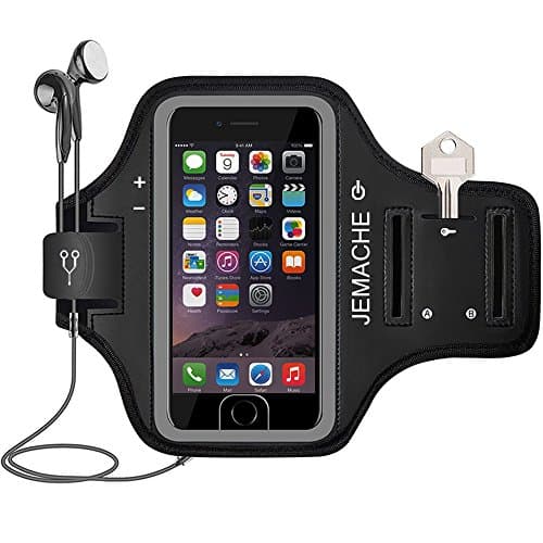 Image of iPhone 6 7 8 SE(2020 2022) Armband, JEMACHE Touch ID Supported Gym Sports Running Workouts Arm Band Case for iPhone 6/6S/7/8/SE 2nd 3rd Generation (Black) (Black)