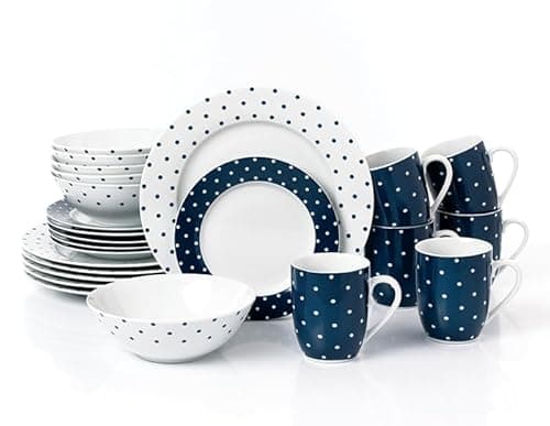 Image of 24pc Blue & White Spot Porcelain Dinner Set