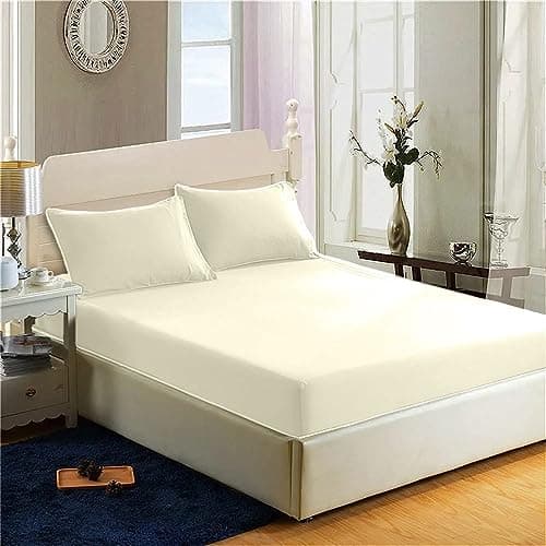 Image of 200 Thread Count 100% Egyptian Cotton Fitted Sheet - 16"/40cm Extra Deep Fitted Bed Sheet - Luxury Ultra Soft Bottom Sheet - Deep Pocket Stretches Up to 16" (Cream, Double)