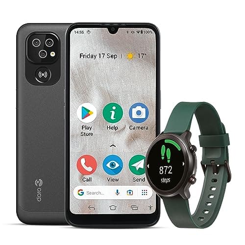 Image of Doro 8100 Watch Bundle - Unlocked 4G Smartphone Seniors - Triple Camera - Water-resistant - 6.1" Display - Assistance Button with GPS - Smart Watch Seniors - Fitness Watch - Activity Tracker