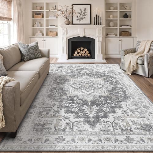 Image of GENIMO Rugs Living Room 200x290cm - Washable Large Rug No Pile Non-Slip Carpet,Soft Durable Easy Clean Rug for Dining Room,Home Office (Grey)
