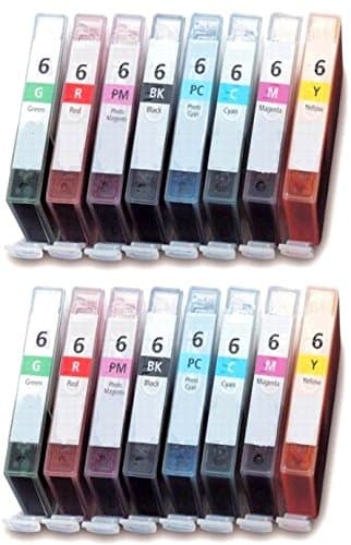 Image of Printing Pleasure 16 (2 SETS) Compatible BCI-6 Ink Cartridges for Bubble Jet i9900 i9950 Pixma iP8500 - Black/Cyan/Magenta/Yellow/Photo Cyan/Photo Magenta/Green/Red, High Capacity