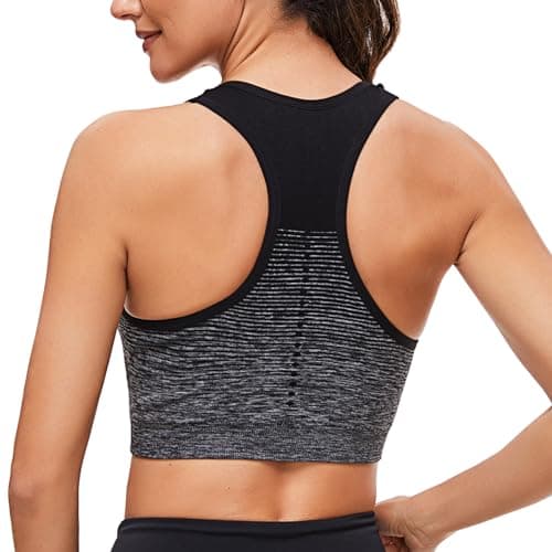 Image of Sykooria Women's Sports Bra Mid Support Wirefree Racerback Workout Bra Removable Padding Yoga Gym Running Crop Top(Black,L)