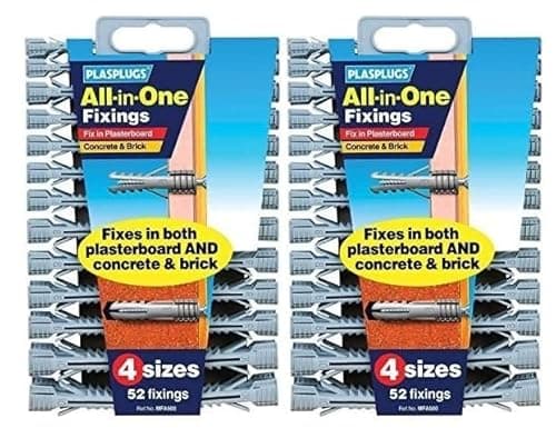 Image of UKDeals Direct® All in One Multi Purpose Multi Fix Use Assorted Size Wall Plugs Heavy Duty Raw Plug Fixings Brick Stone Cement Concrete Hollow Cavity Partition Drywall Professional (Pack of 2)