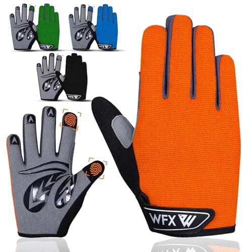 Image of WFX Kids Cycling Gloves Junior Boy Girl Youth, Children's Touch Screen Anti-slip Riding Gloves for Outdoor Sports Road Mountain Bike, Gel Padding Bicycle Full Finger Gloves Pair (Medium, Orange)