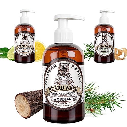Image of Natural Beard Shampoo for Men – Nourishing Vegan Beard Wash Contains Anti Beard Itch Anti Beardruff Oat Extract + Soothing Witch Hazel + Vitamin E for Fuller, Healthier Beard Hair – Woodland 250ml
