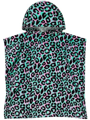 Image of Harry Bear Girls Towel Poncho, Leopard Print Kids Towel Poncho, Cotton Beach Towels And Swimming Towels, One Size, Green